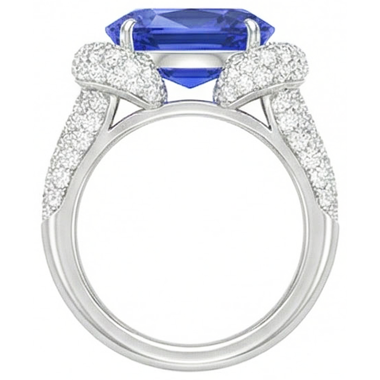 Bague Diamant Femme Ovale Bleu Saphir 4 Carats Or 14K Bijoux