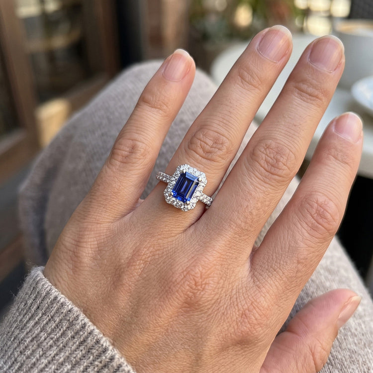 Bague Diamant Halo Sri Lanka Saphir Bijoux de Mariage Or 3 Carats