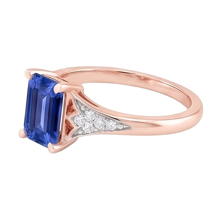 Bague Diamant Mariage Saphir Bleu Or Rose 2 Carats Bijoux Femme
