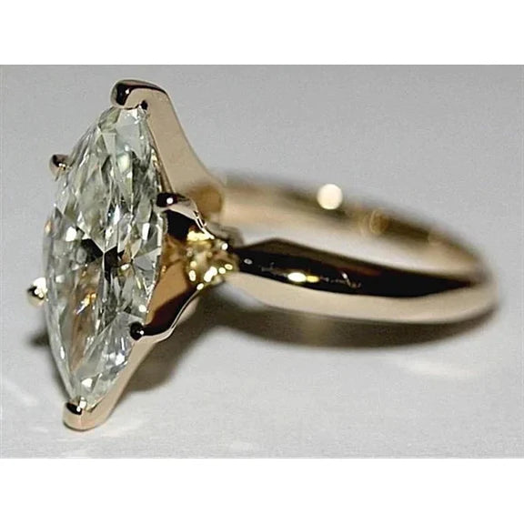 Bague Diamant Marquise En Or Jaune 4 Carats Réel Diamant