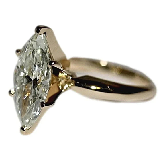 Bague Diamant Marquise En Or Jaune 4 Carats Réel Diamant