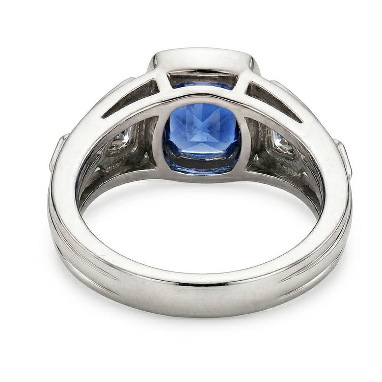 Bague Diamant Naturels Extraits des Mines ( et non cultivés en laboratoire ) 2.50 Carats Lunette Ronde Saphir & Trillion. Taille Princesse