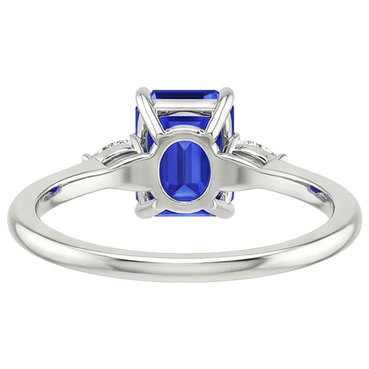 Bague Diamant Naturels Extraits des Mines ( et non cultivés en laboratoire ) 3 Pierres Emeraude & Saphir Bleu Poire 3.25 Carats