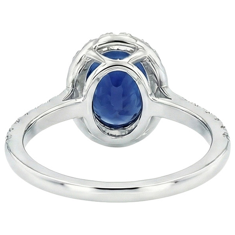 Bague Diamant Naturels Extraits des Mines ( et non cultivés en laboratoire ) Halo Or Saphir Sri Lankais Ovale Avec Accents 6 Carats