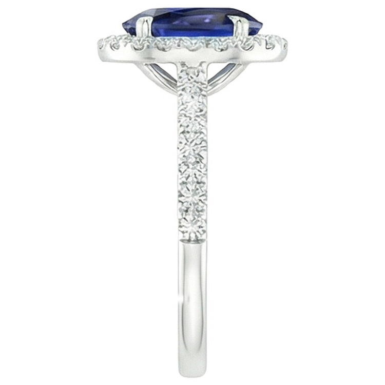 Bague Diamant Naturels Extraits des Mines ( et non cultivés en laboratoire ) Halo Or Saphir Sri Lankais Ovale Avec Accents 6 Carats