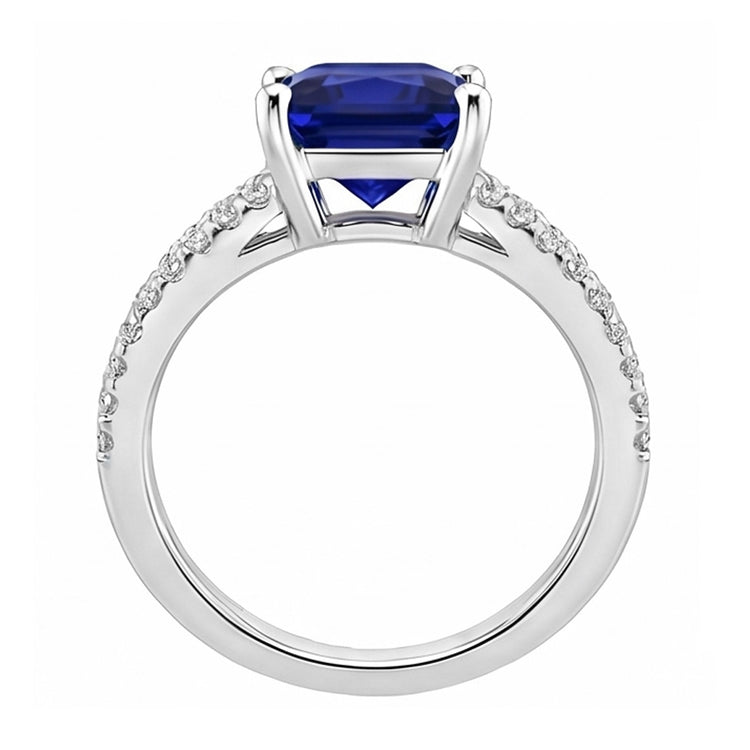 Bague Diamant Naturels Extraits des Mines ( et non cultivés en laboratoire ) Taille Princesse Saphir Avec Accents Tige Fendue 6 Carats