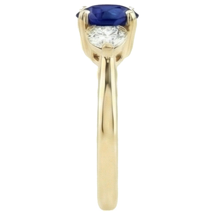 Bague Diamant Rond Saphir Ceylan 2 Carats 3 Pierres Or Jaune Griffes