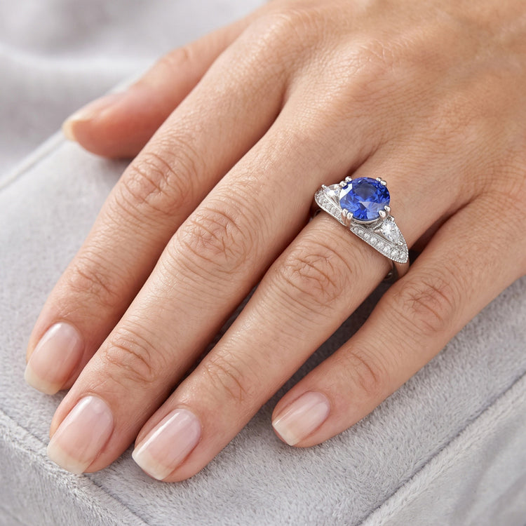 Bague Diamant Rond Saphir Ceylan Style Antique 2.75 Carats