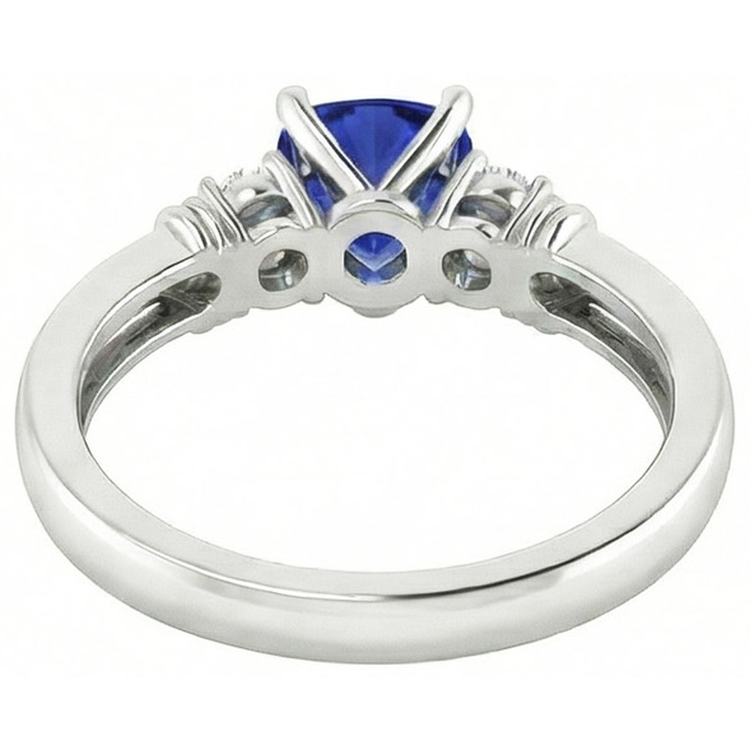 Bague Diamant Rond Trois Pierres Trillion Saphir Ceylan 1.75 Carats