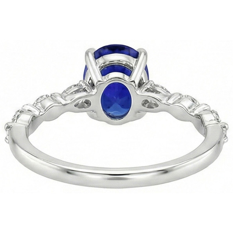 Bague Diamant Naturels Extraits des Mines ( et non cultivés en laboratoire ) Saphir Bleu Ovale Or Marquise & Taille Ronde 6 Carats Neuf