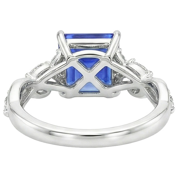 Bague Diamant Naturels Extraits des Mines ( et non cultivés en laboratoire ) Saphir Bleu Taille Princesse 6.75 Carats Bijoux Fantaisie