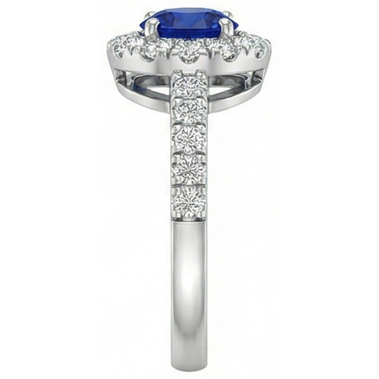 Bague Diamant Naturels Extraits des Mines ( et non cultivés en laboratoire ) Saphir Ceylan Bleu Rond 2 Carats Or Blanc 14K