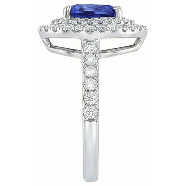 Bague Diamant Naturels Extraits des Mines ( et non cultivés en laboratoire ) Saphir Ceylan Taille Poire Or Blanc 14K 4 Carats
