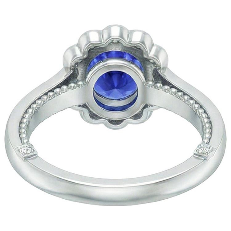 Bague Diamant Naturels Extraits des Mines ( et non cultivés en laboratoire ) Style Antique Halo Style Fleur Saphir Bleu 2.50 Carats