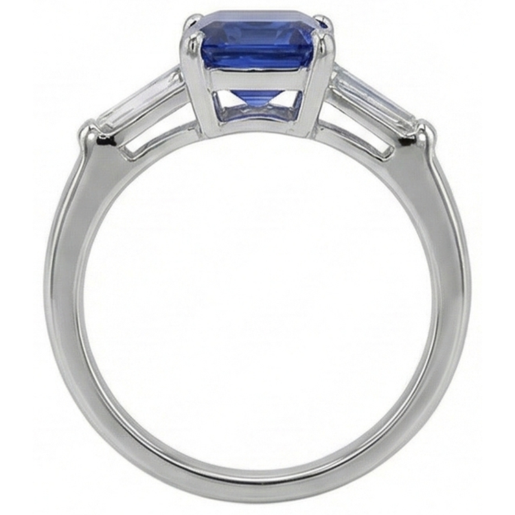 Bague Diamant Trois Pierres émeraude Saphir Ceylan 2 Carats Or Blanc