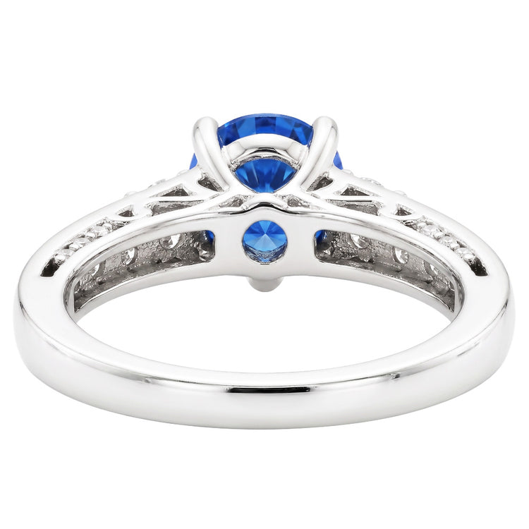 Bague Diamants Naturels Extraits des Mines ( et non cultivés en laboratoire ) Saphir Ceylan Ronds 2.60 Carats Or Blanc 14K