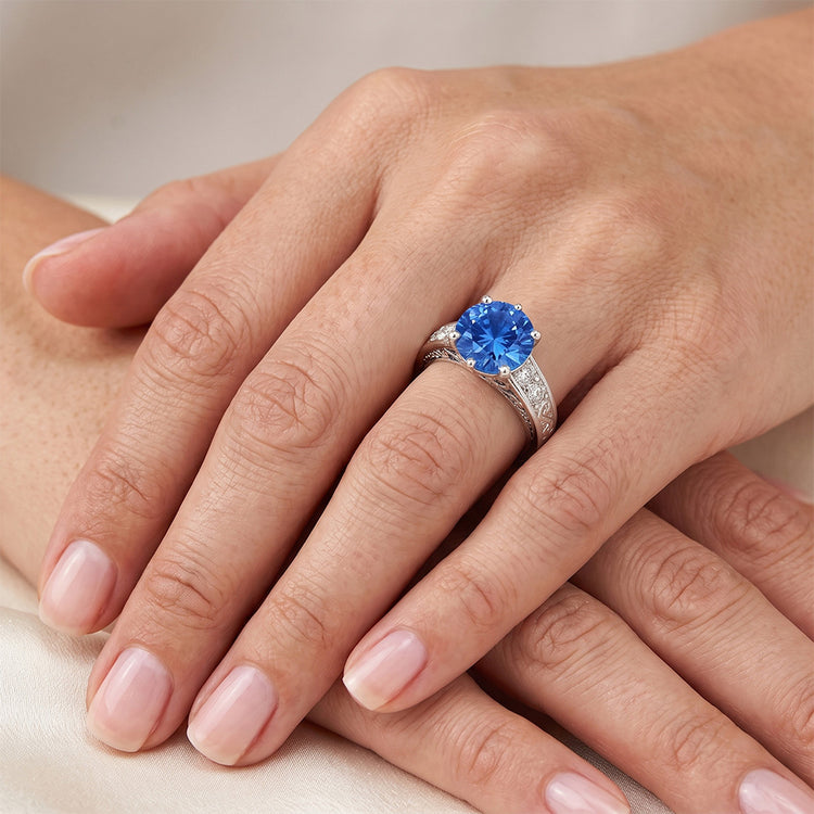 Bague Diamants Naturels Extraits des Mines ( et non cultivés en laboratoire ) Saphir Ceylan Ronds 2.60 Carats Or Blanc 14K