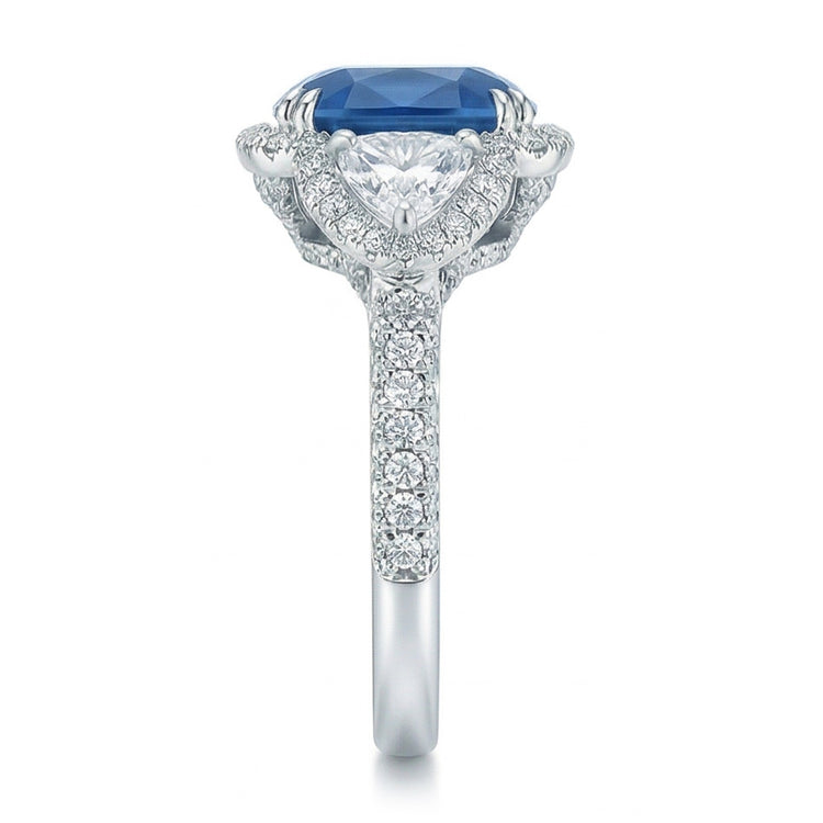 Bague Diamants Naturels Extraits des Mines ( et non cultivés en laboratoire ) Saphir Sri Lanka 5 Carats Or Blanc 14K