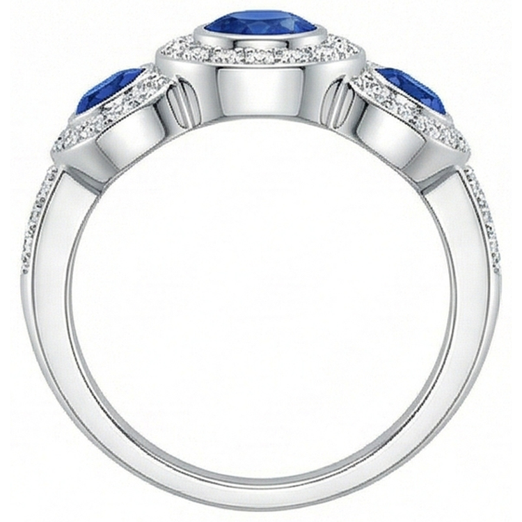 Bague Diamants Naturels Extraits des Mines ( et non cultivés en laboratoire ) Saphir Sri Lanka 4.51 Ct Style Or 3 Pierres
