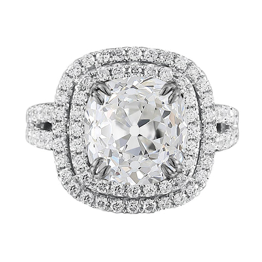Bague Double Halo Coussin Vieux Mineur Réel Diamants 6.75 Carats Tige Fendue