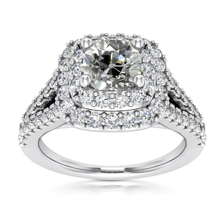 Bague Double Halo Cushion Vieux Mineur Réel Diamond Ring 6.25 Carats Split Tige