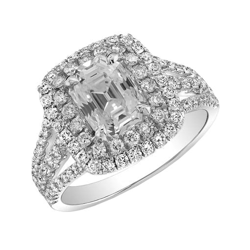 Bague Double Halo Old Cut Coussin Réel Diamant 4.50 Carats Triple Tige