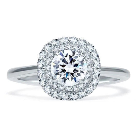 Bague Double Halo Réel Diamant Taille Ronde Or Blanc 14K 1.75 Carats