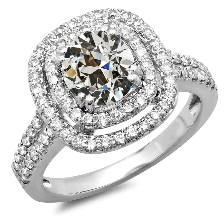 Bague Double Halo Réel Diamant Vieux Mineur
