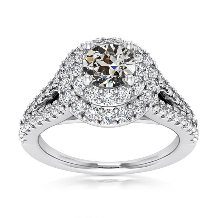 Bague Double Halo Ronde Vieux mineur Véritable Diamant Split Tige 5.50 Carats