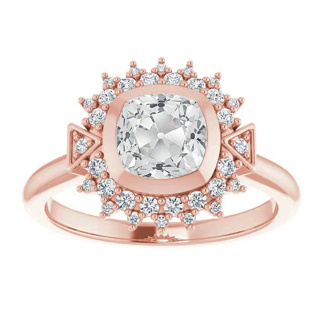 Bague Double Halo Vieux Mineur Naturel Diamants Lunette Sertie 5 Carats Style Fleur