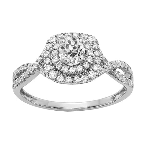 Bague Double Halo Vieux Mineur Réel Diamant Or Style Infini 3.25 Carats