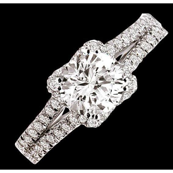 Bague Double Tige Naturel Diamant Rond 2.01 Carats Avec Accents Or Blanc 14K
