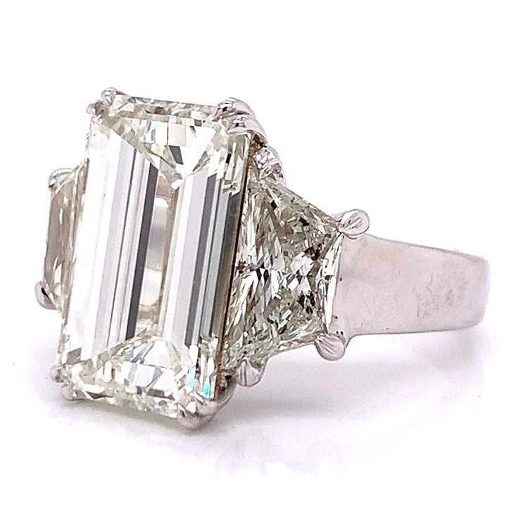 Bague Emeraude Trapèze Gros Véritable Diamant Trois Pierres 9 Carats