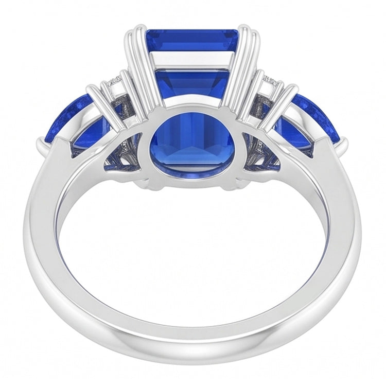 Bague Émeraude Trois Pierres Saphir Bleu Naturel & Diamants 3 Carats