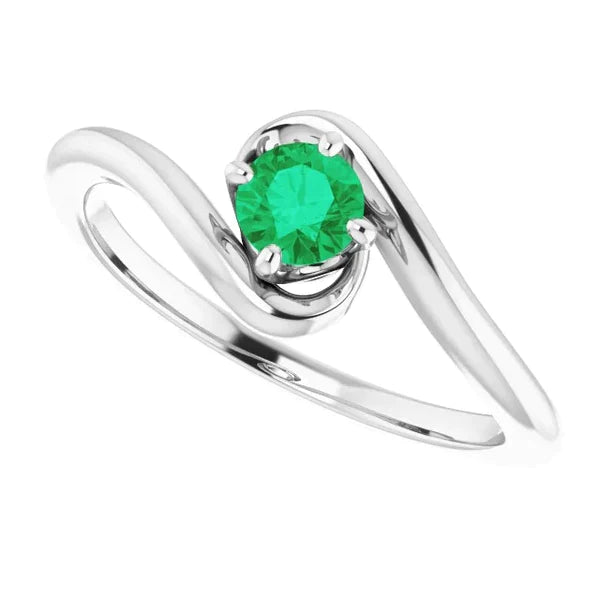 Bague Emeraude Vert 1 Carat Sertissage Tige Libre or Blanc 14K