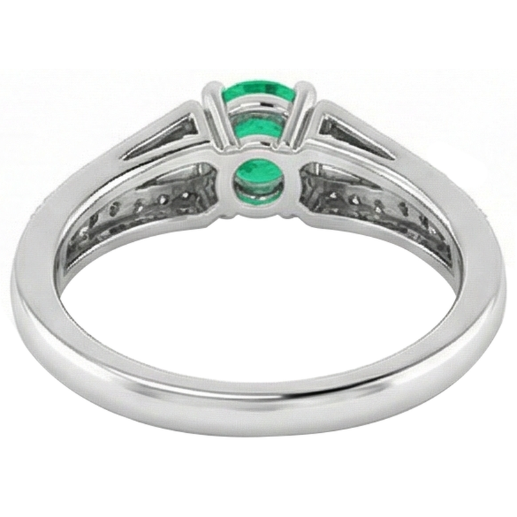 Bague Émeraude Verte Ronde Tige Fendue 1.75 Carats Or Blanc 14K