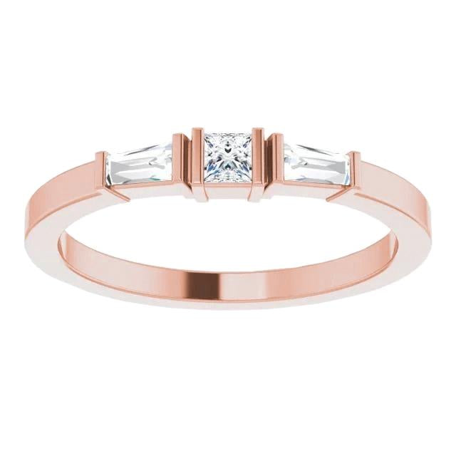 Bague En Naturel Diamant À Trois Pierres 1.10 Carats En Or Rose 14 Carats