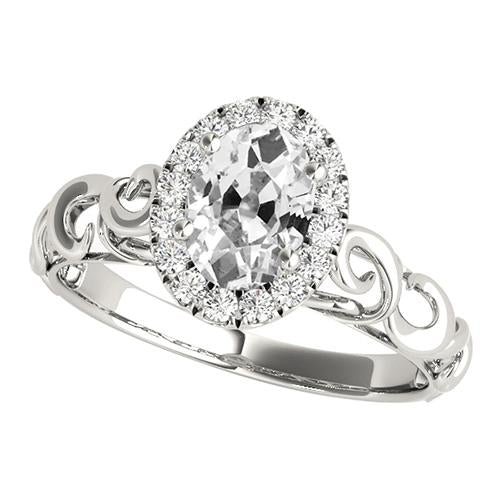 Bague En Naturel Diamant De Style Ancien Ovale Halo De Style Antique En Filigrane De 3.75 Carats