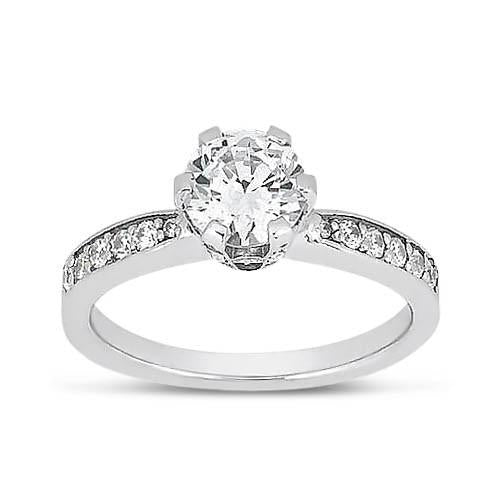 Bague En Naturel Diamant Rond Brillant De 2.02 Carats Avec Accents En Or Blanc 14K