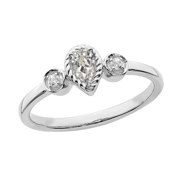 Bague En Naturel Diamant Taille Ancienne Poire 3 Pierres Sertie De Lunette Sertie De Griffes De Corde 1.50 Carats