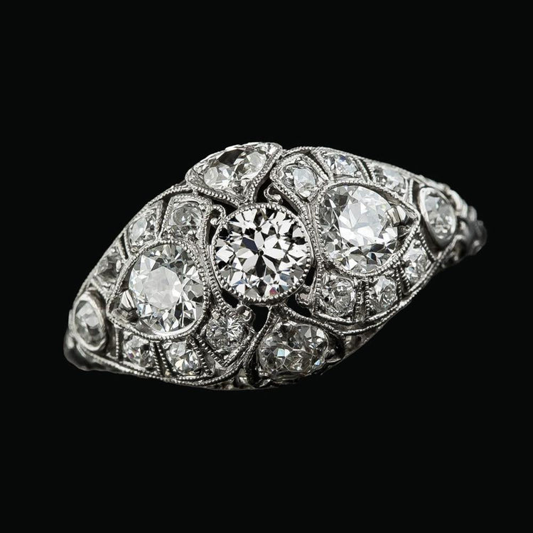 Bague En Or 14K Avec Naturel Diamants Ronds Vieux Mineur Tige Millgrain 4.50 Carats