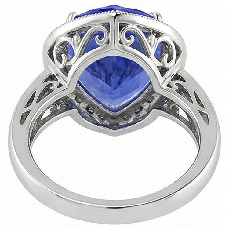 Bague En Or Blanc 14K Coeur Tanzanite Et Diamants Naturels Extraits des Mines ( et non cultivés en laboratoire ) 7.76 Ct Bijoux