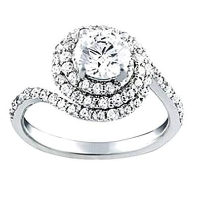 Bague En Or Blanc Avec Réel Diamants 14 Carats Env. Bague Halo 2.50 Carats Avec Accents