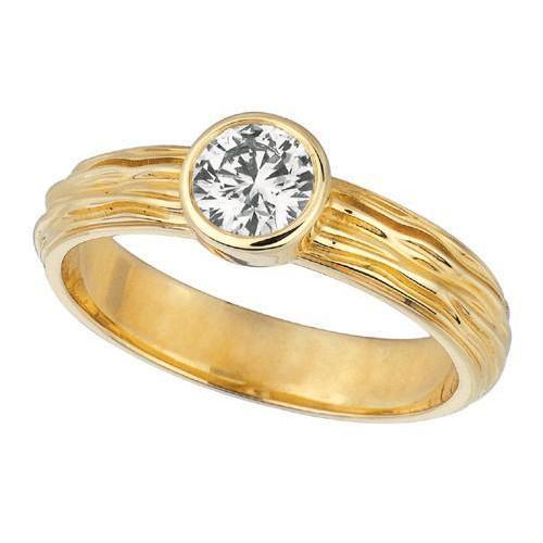 Bague En Or Jaune 14K Avec Réel Diamants Solitaires Ronds De 1.01 Carat