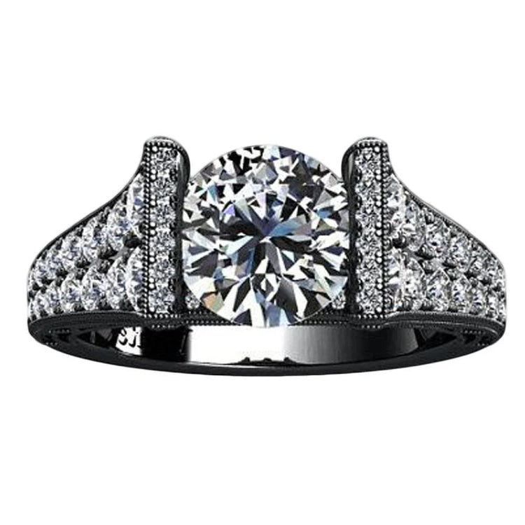 Bague En Or Noir 14 Carats Avec Réel Diamants Ronds 3 Carats Avec Des Bijoux D'Accents Nouveau