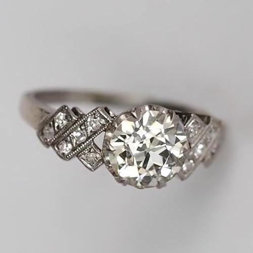 Bague En Or Rond Avec Véritable Diamants Taillés À La Mine Ancienne Tige Fendue 2.25 Carats