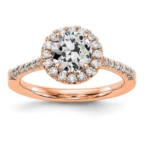 Bague En Or Rose Avec Halo De Naturel Diamants Ronds Vieux Mineur Avec Accents 3 Carats