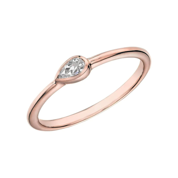 Bague En Or Rose Poire Solitaire Réel Diamant Ancien Mineur Serti Clos 1 Carat