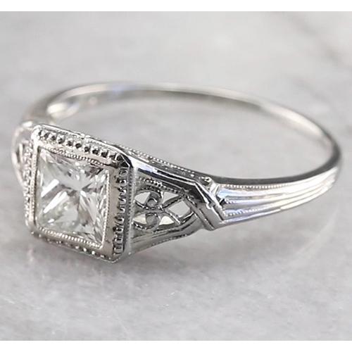 Bague En Réel Diamant Princesse Solitaire De Style Vintage 1 Carat En Or Blanc