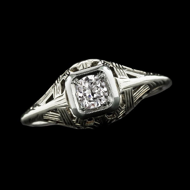 Bague En Réel Diamant Rond De 1 Carat Solitaire De Taille Ancienne. Style Antique